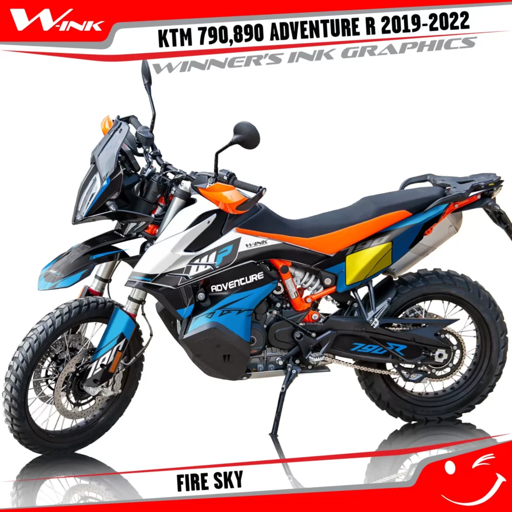 Adventure-R-790-890-2019-2020-2021-2022-graphics-kit-and-decals-with-designs-Fire-Sky