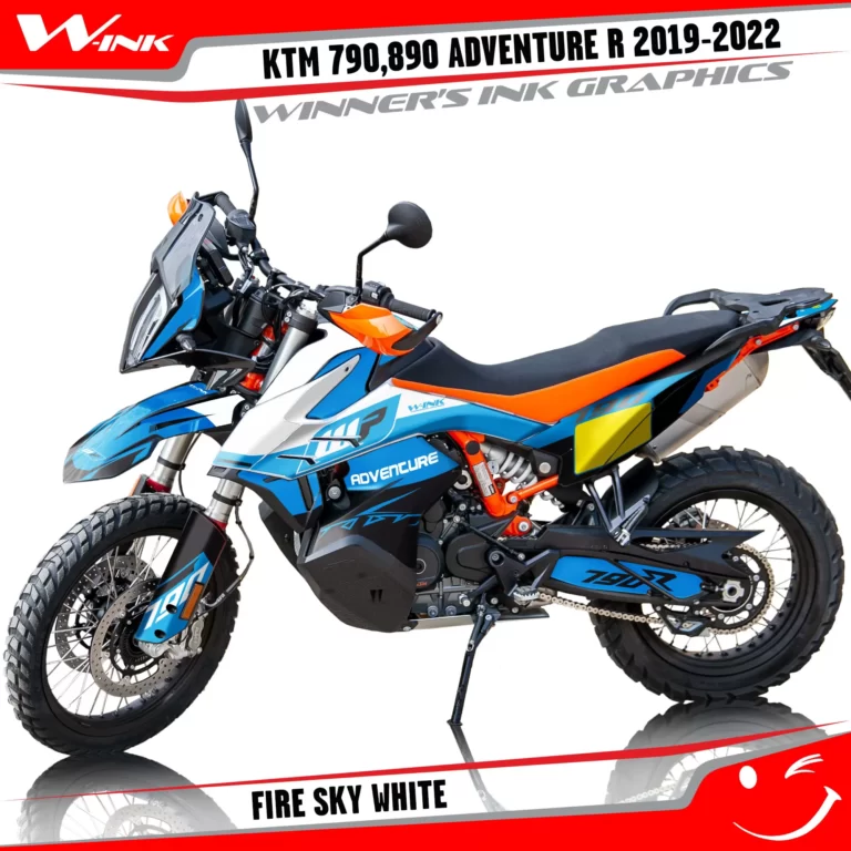 Adventure-R-790-890-2019-2020-2021-2022-graphics-kit-and-decals-with-designs-Fire-Sky-White