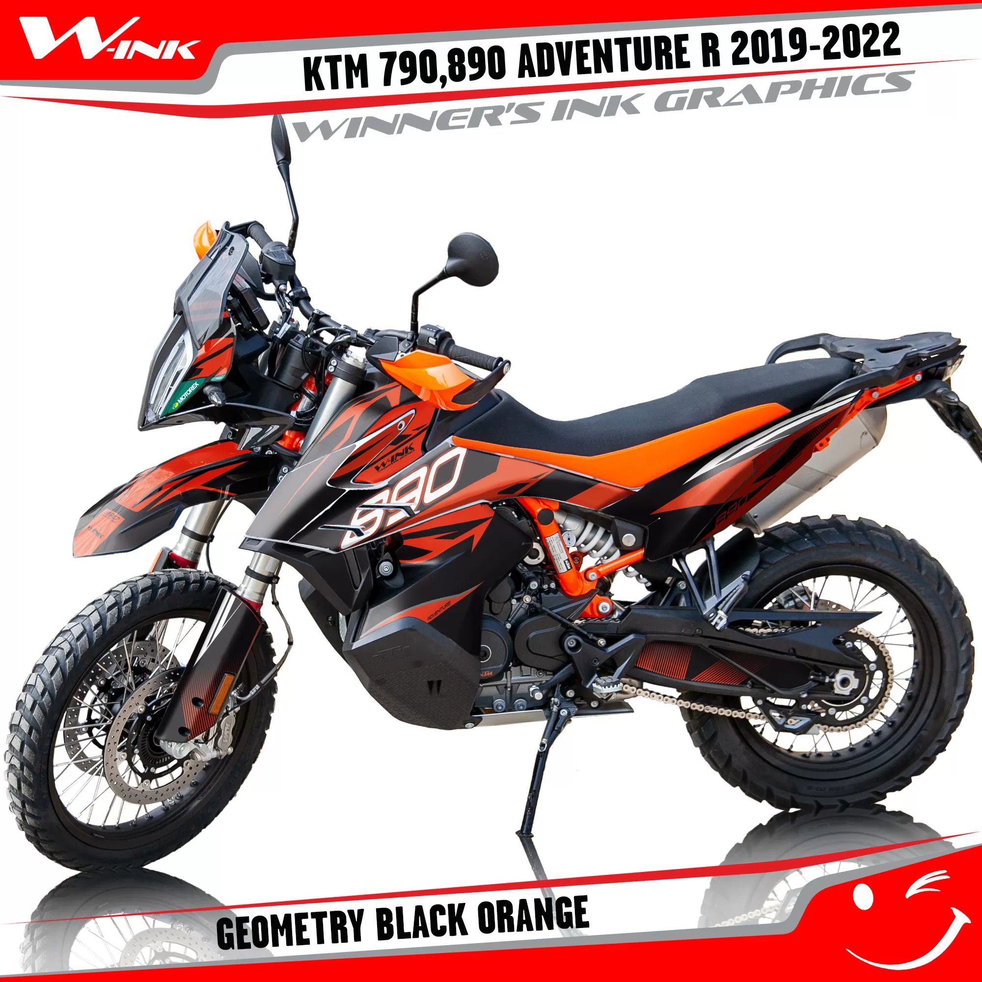 Adventure-R-790-890-2019-2020-2021-2022-graphics-kit-and-decals-with-designs-Geometry-Black-Orange