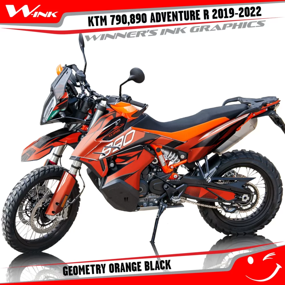 Adventure-R-790-890-2019-2020-2021-2022-graphics-kit-and-decals-with-designs-Geometry-Orange-Black