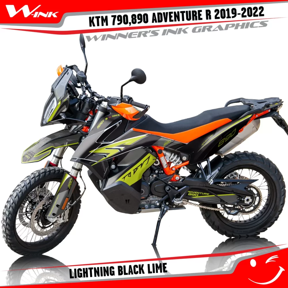 Adventure-R-790-890-2019-2020-2021-2022-graphics-kit-and-decals-with-designs-Lightning-Black-Lime