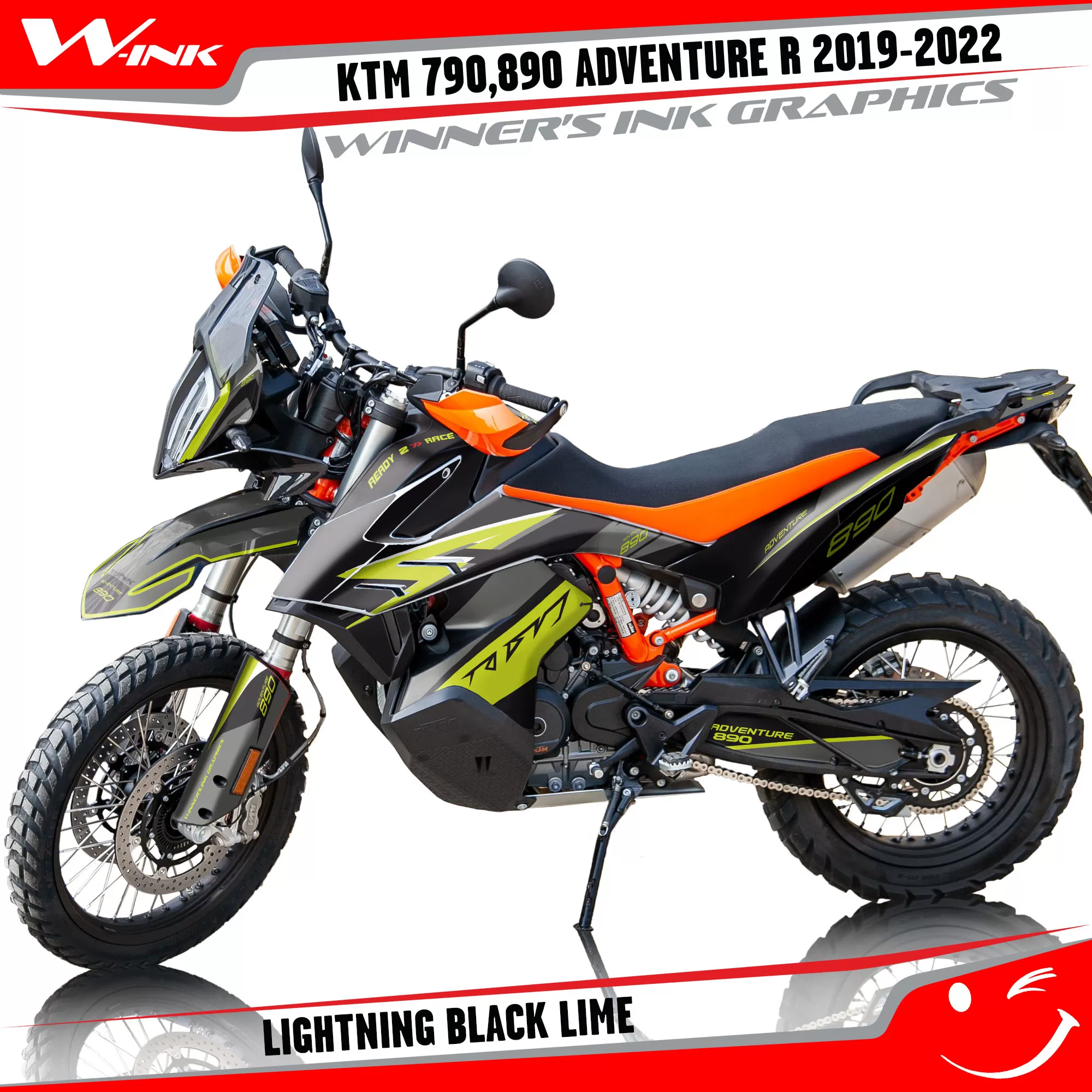 Adventure-R-790-890-2019-2020-2021-2022-graphics-kit-and-decals-with-designs-Lightning-Black-Lime