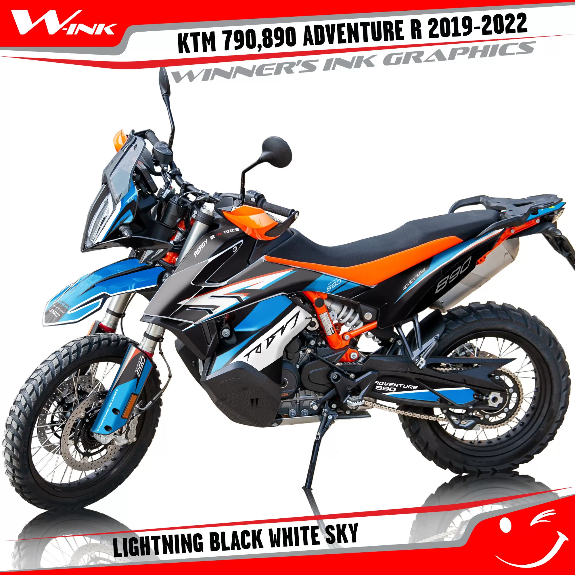 Adventure-R-790-890-2019-2020-2021-2022-graphics-kit-and-decals-with-designs-Lightning-Black-White-Sky