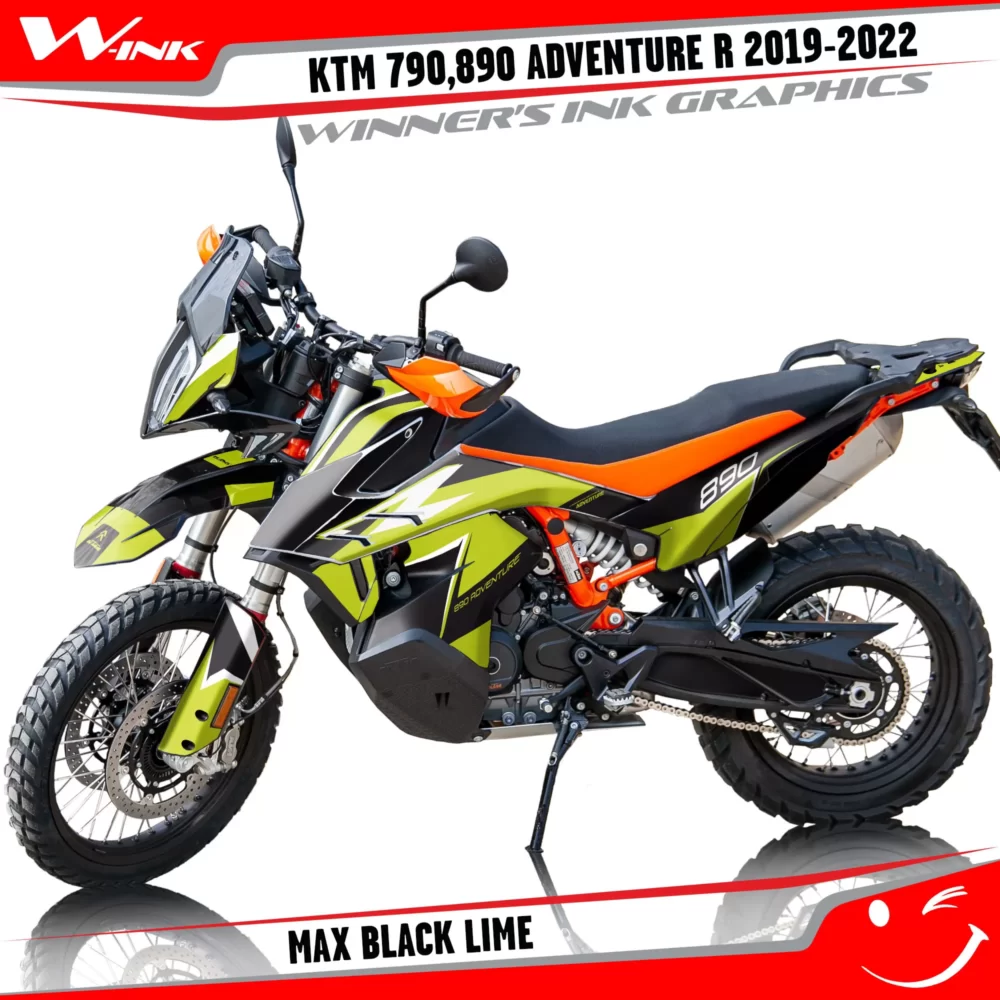 Adventure-R-790-890-2019-2020-2021-2022-graphics-kit-and-decals-with-designs-Max-Black-Lime