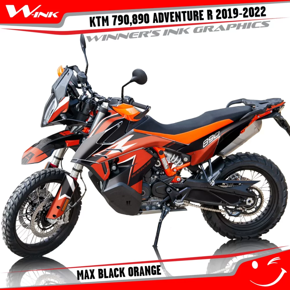 Adventure-R-790-890-2019-2020-2021-2022-graphics-kit-and-decals-with-designs-Max-Black-Orange