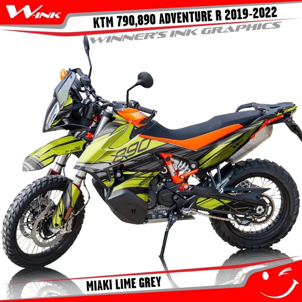 Adventure-R-790-890-2019-2020-2021-2022-graphics-kit-and-decals-with-designs-Miaki-Lime-Grey