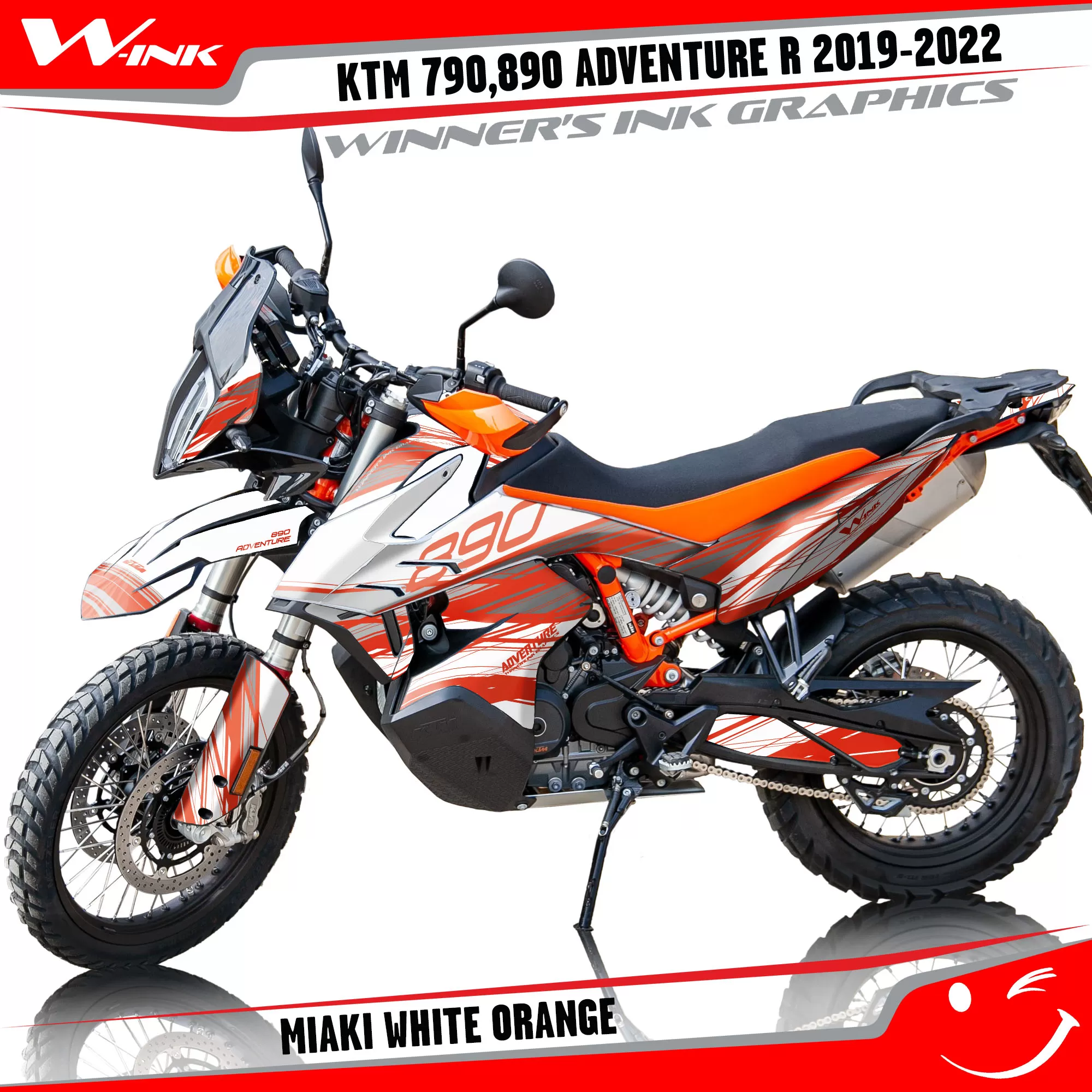 Adventure-R-790-890-2019-2020-2021-2022-graphics-kit-and-decals-with-designs-Miaki-White-Orange