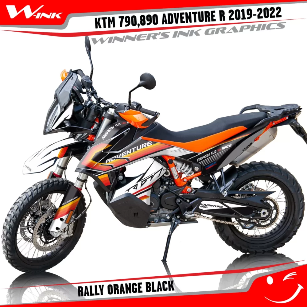 Adventure-R-790-890-2019-2020-2021-2022-graphics-kit-and-decals-with-designs-Rally-Orange-Black