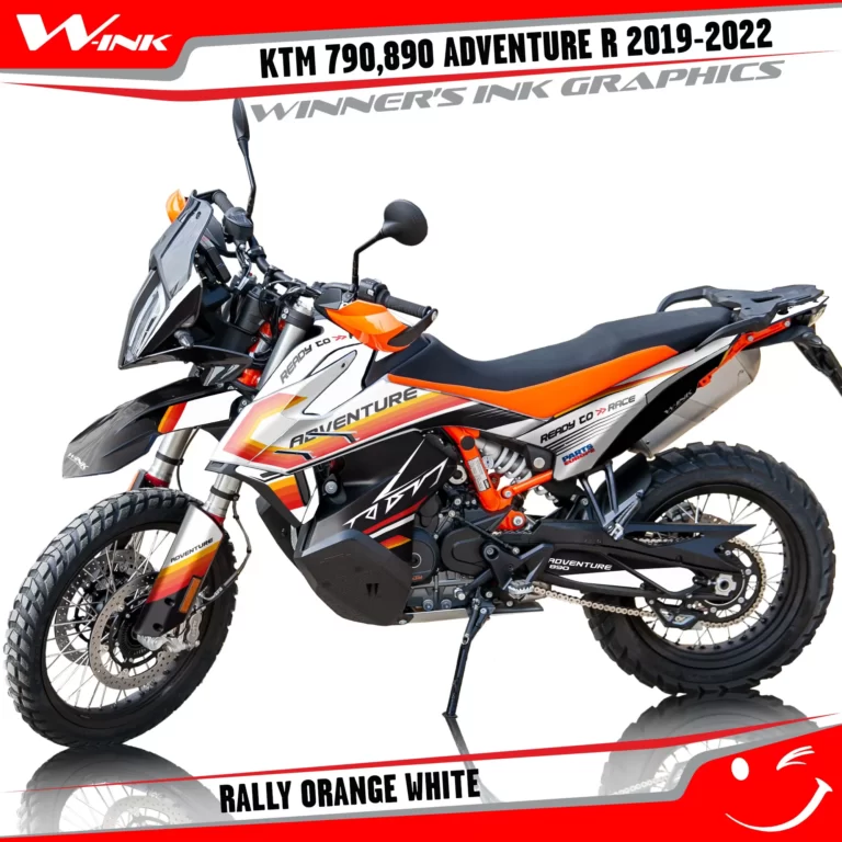 Adventure-R-790-890-2019-2020-2021-2022-graphics-kit-and-decals-with-designs- Rally-Orange-White
