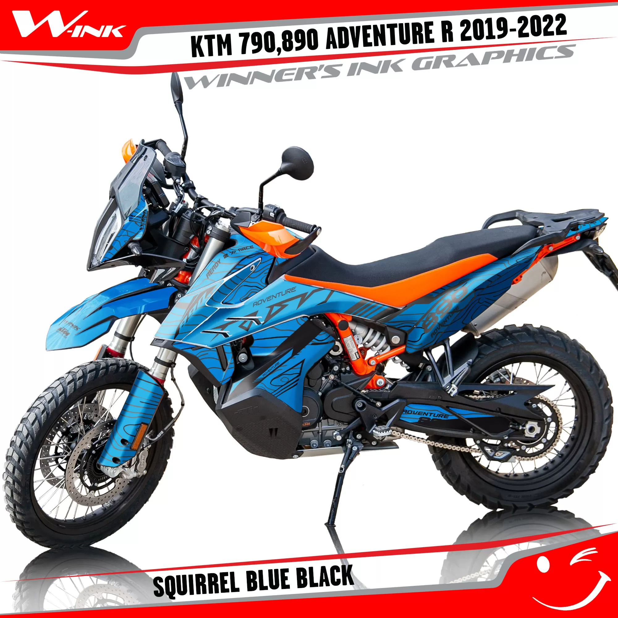 Adventure-R-790-890-2019-2020-2021-2022-graphics-kit-and-decals-with-designs-Squirrel-Blue-Black