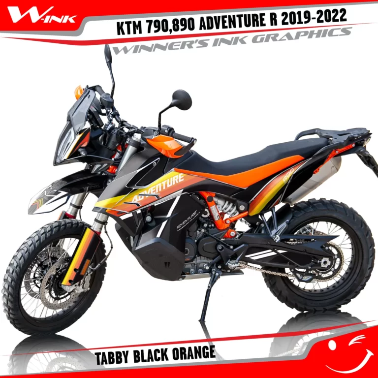 Adventure-R-790-890-2019-2020-2021-2022-graphics-kit-and-decals-with-designs-Tabby-Black-Orange