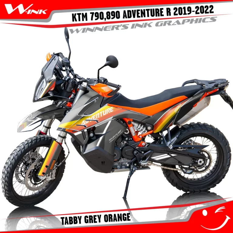 Adventure-R-790-890-2019-2020-2021-2022-graphics-kit-and-decals-with-designs-Tabby-Grey-Orange