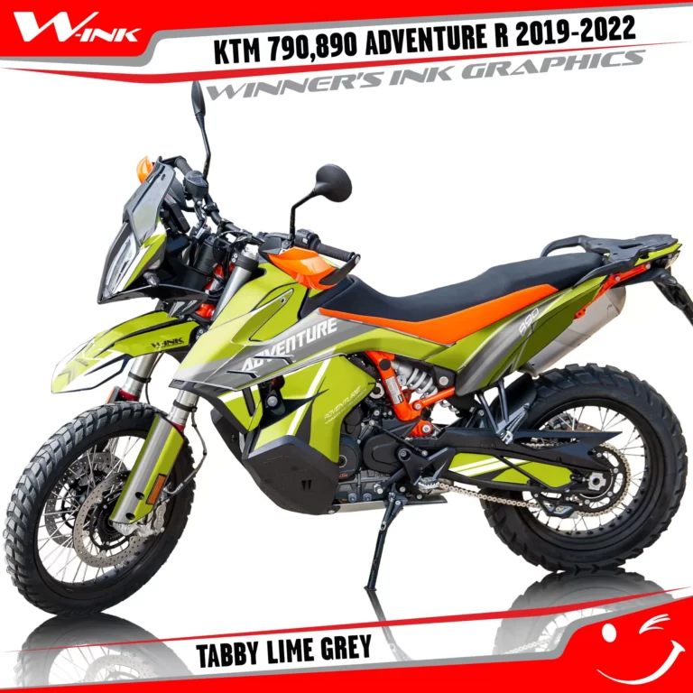 Adventure-R-790-890-2019-2020-2021-2022-graphics-kit-and-decals-with-designs-Tabby-Lime-Grey