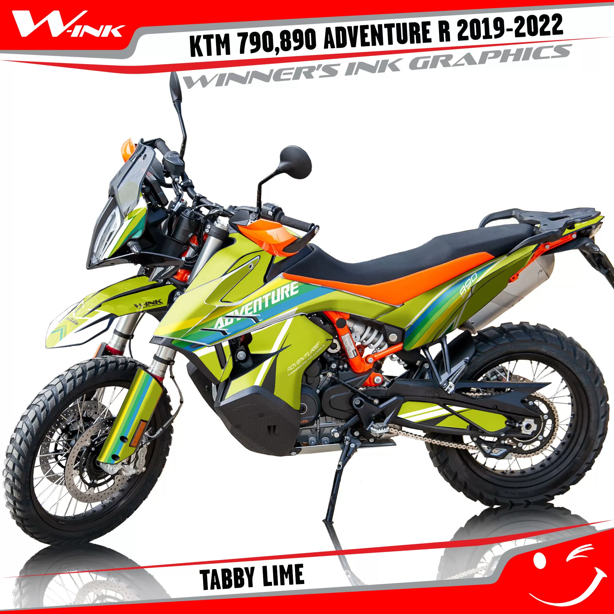 Adventure-R-790-890-2019-2020-2021-2022-graphics-kit-and-decals-with-designs-Tabby-Lime