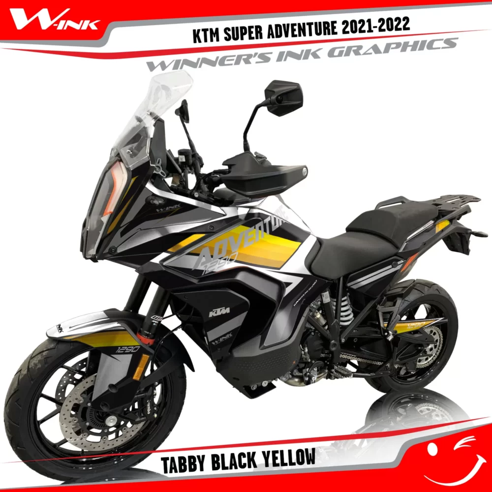 KTM-Super-Adventure-S-2021-2022-graphics-kit-and-decals-with-designs-Tabby-Black-Yellow