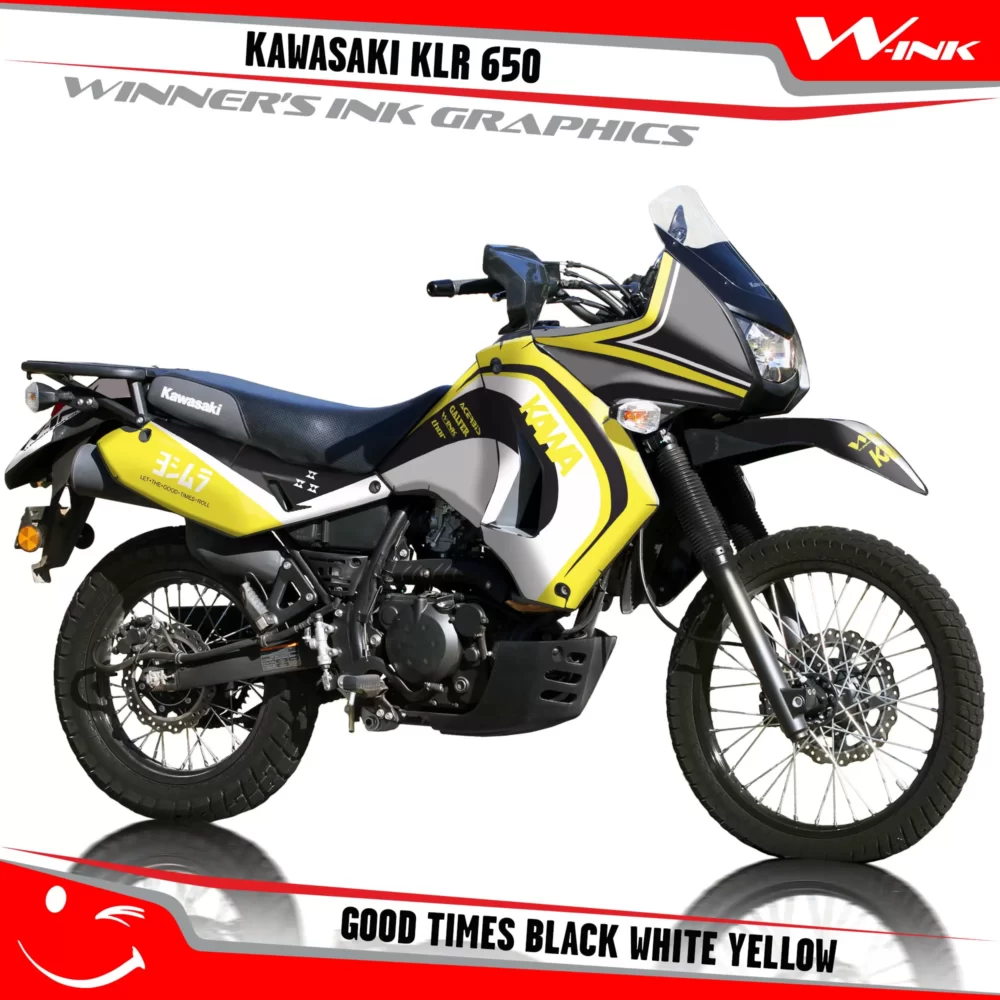 Kawasaki-KLR-650-2008-2009-2010-2011-2012-2013-2014-2015-2016-2017-2018-graphics-kit-and-decals-Good-Times-Black-White-Yellow
