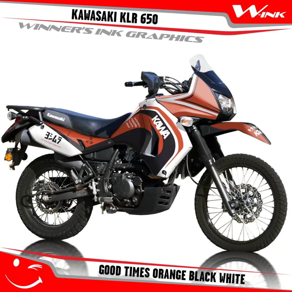 Kawasaki-KLR-650-2008-2009-2010-2011-2012-2013-2014-2015-2016-2017-2018-graphics-kit-and-decals-Good-Times-Orange-Black-White