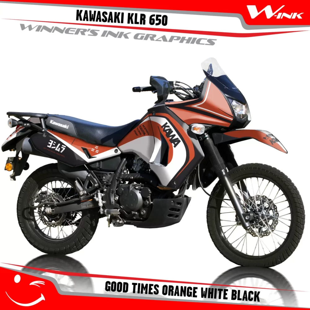 Kawasaki-KLR-650-2008-2009-2010-2011-2012-2013-2014-2015-2016-2017-2018-graphics-kit-and-decals-Good-Times-Orange-White-Black