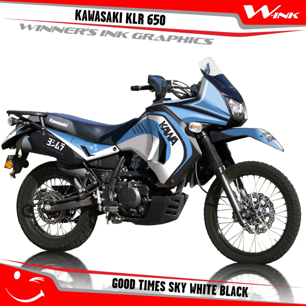 Kawasaki-KLR-650-2008-2009-2010-2011-2012-2013-2014-2015-2016-2017-2018-graphics-kit-and-decals-Good-Times-Sky-White-Black