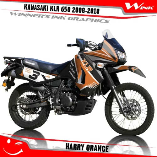 Kawasaki-KLR-650-2008-2009-2010-2011-2012-2013-2014-2015-2016-2017-2018-graphics-kit-and-decals-Harry-Black-Orange