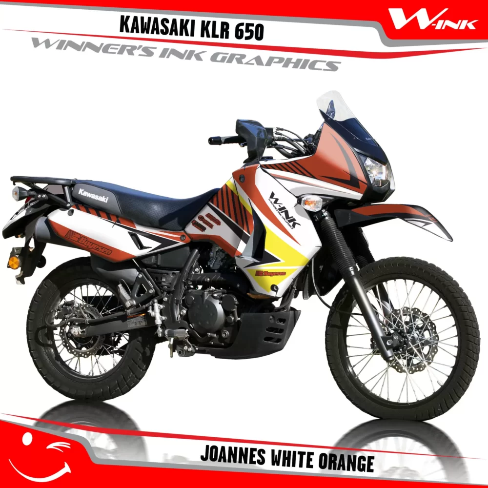 Kawasaki-KLR-650-2008-2009-2010-2011-2012-2013-2014-2015-2016-2017-2018-graphics-kit-and-decals-Joannes-White-Orange