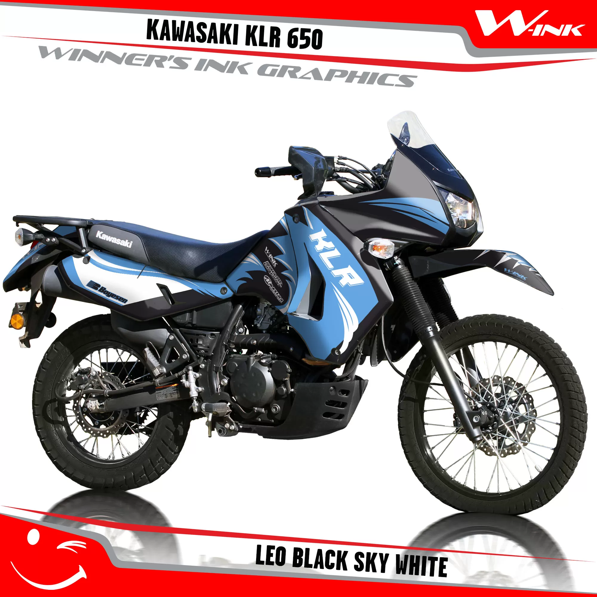 Kawasaki-KLR-650-2008-2009-2010-2011-2012-2013-2014-2015-2016-2017-2018-graphics-kit-and-decals-Leo-Black-Sky-White