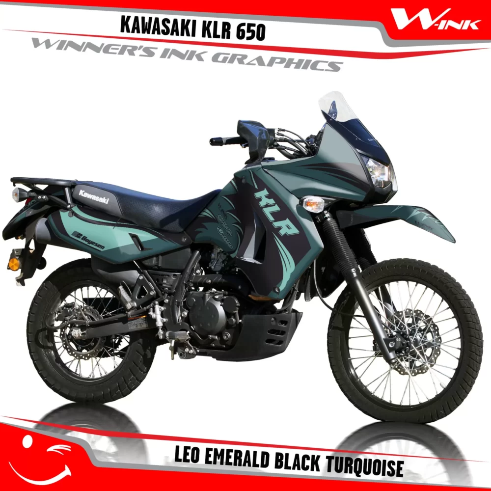 Kawasaki-KLR-650-2008-2009-2010-2011-2012-2013-2014-2015-2016-2017-2018-graphics-kit-and-decals-Leo-Emerald-Black