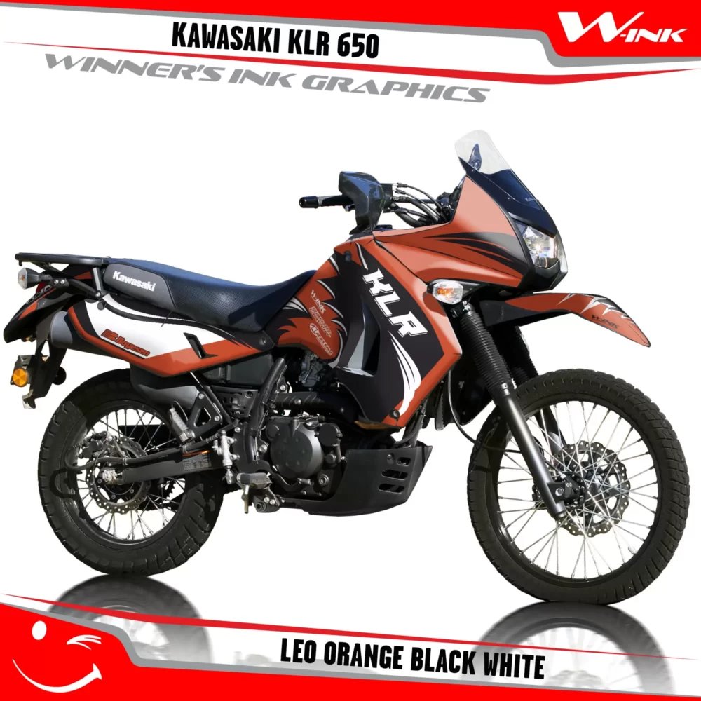 Kawasaki-KLR-650-2008-2009-2010-2011-2012-2013-2014-2015-2016-2017-2018-graphics-kit-and-decals-Leo-Orange-Black-White