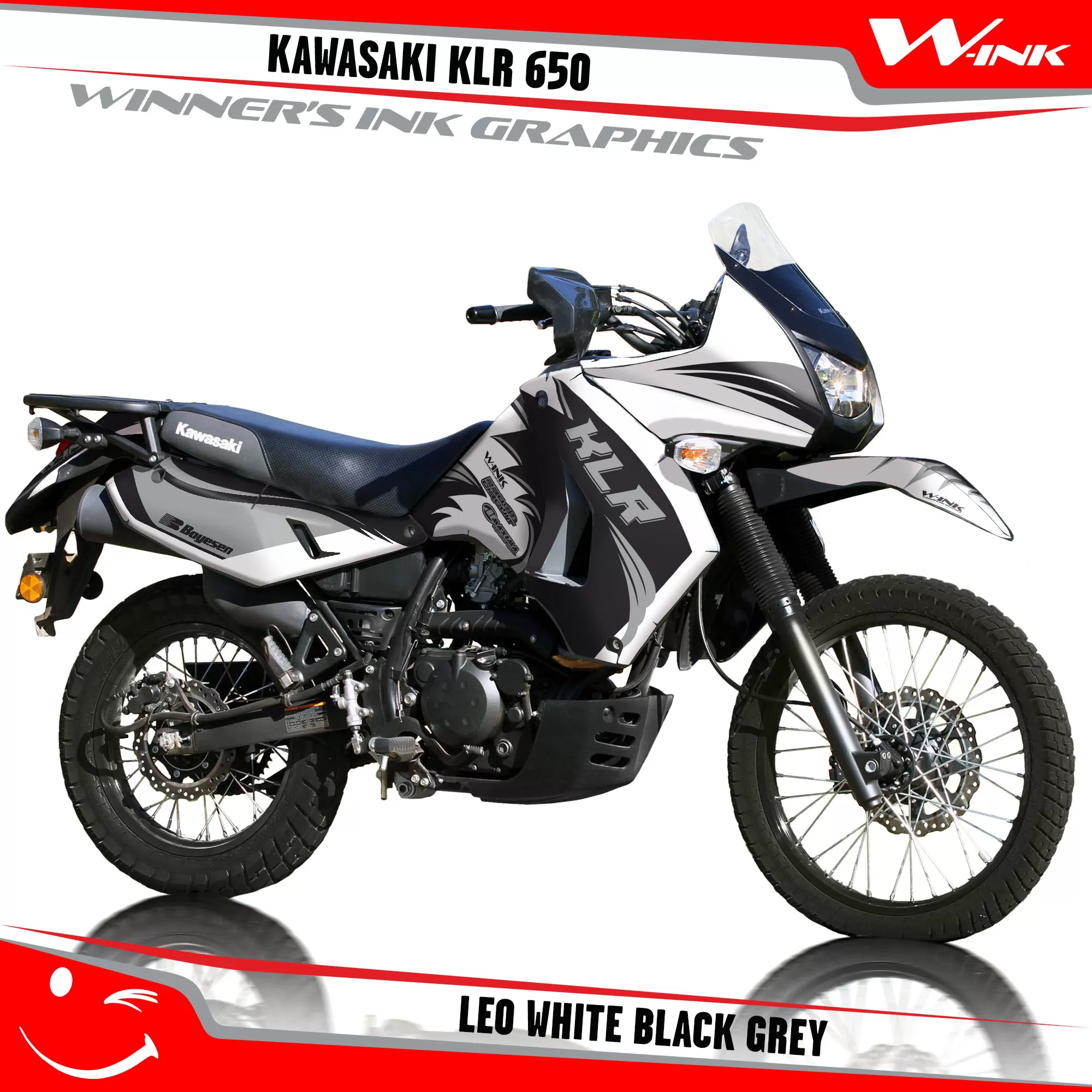Kawasaki-KLR-650-2008-2009-2010-2011-2012-2013-2014-2015-2016-2017-2018-graphics-kit-and-decals-Leo-White-Black-Grey