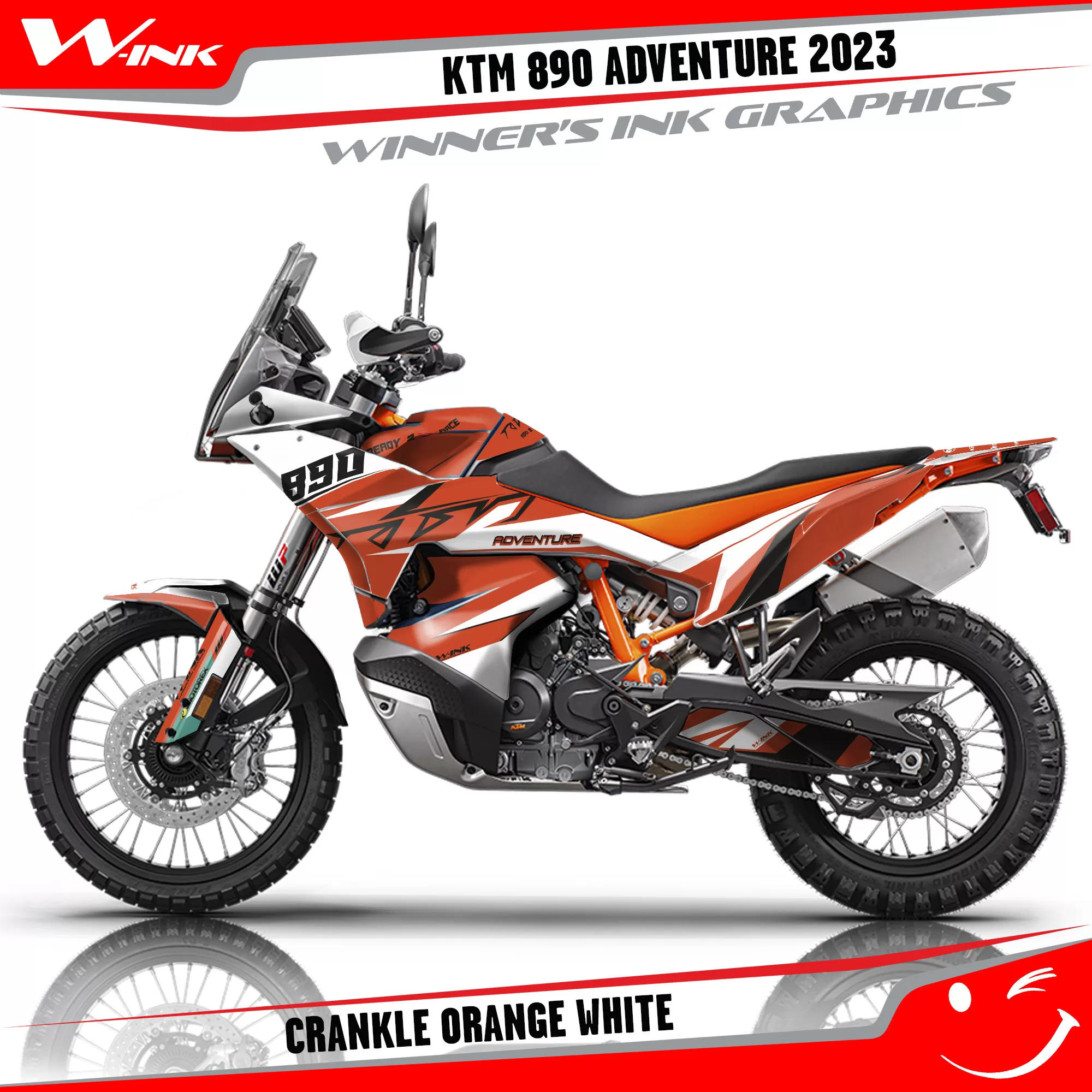 Adventure-890-2023-graphics-kit-and-decals-with-design-Crankle-Orange-White