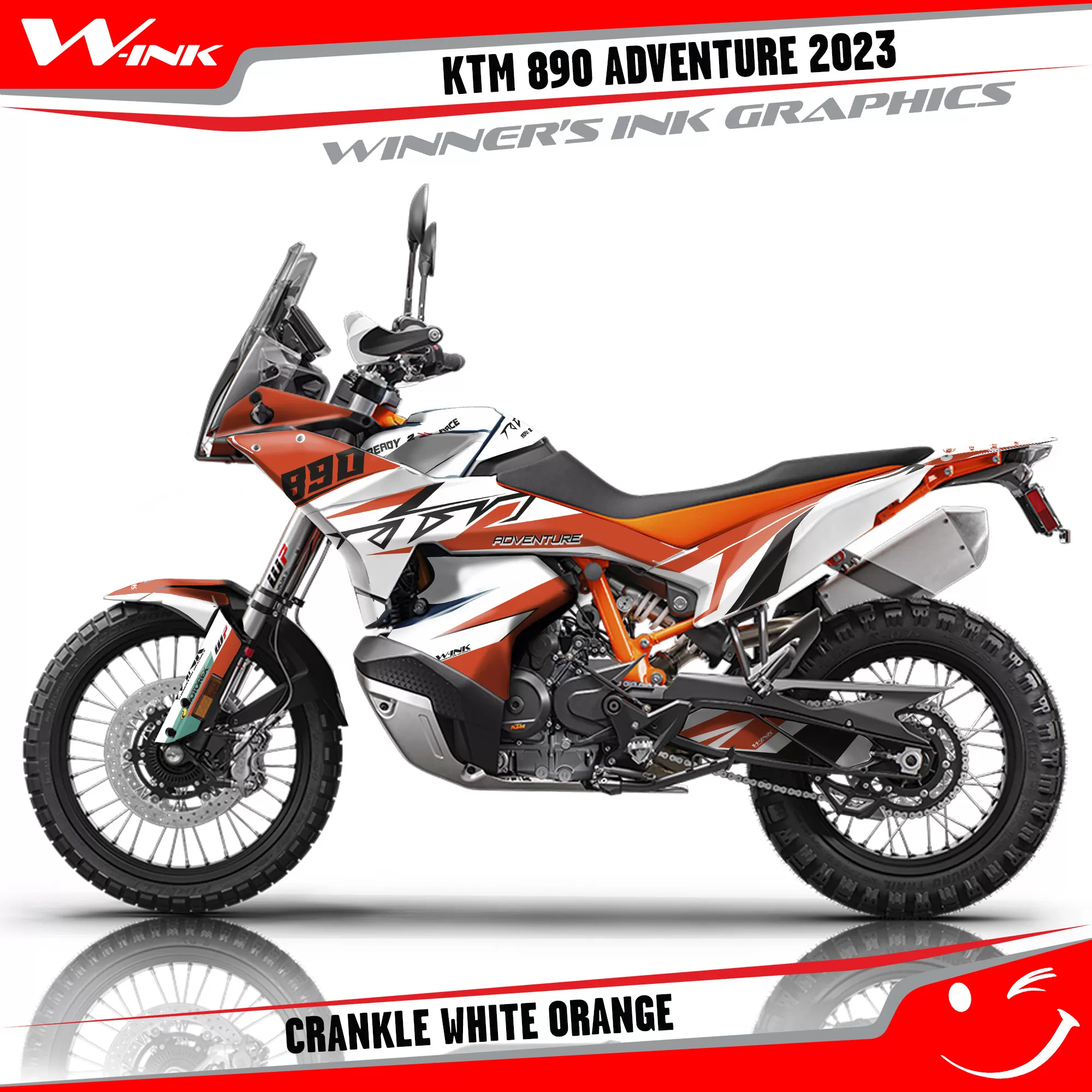 Adventure-890-2023-graphics-kit-and-decals-with-design-Crankle-White-Orange