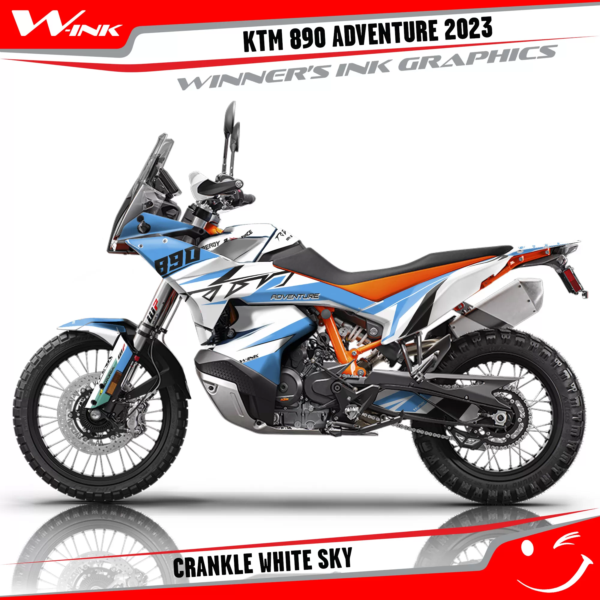 Adventure-890-2023-graphics-kit-and-decals-with-design-Crankle-White-Sky