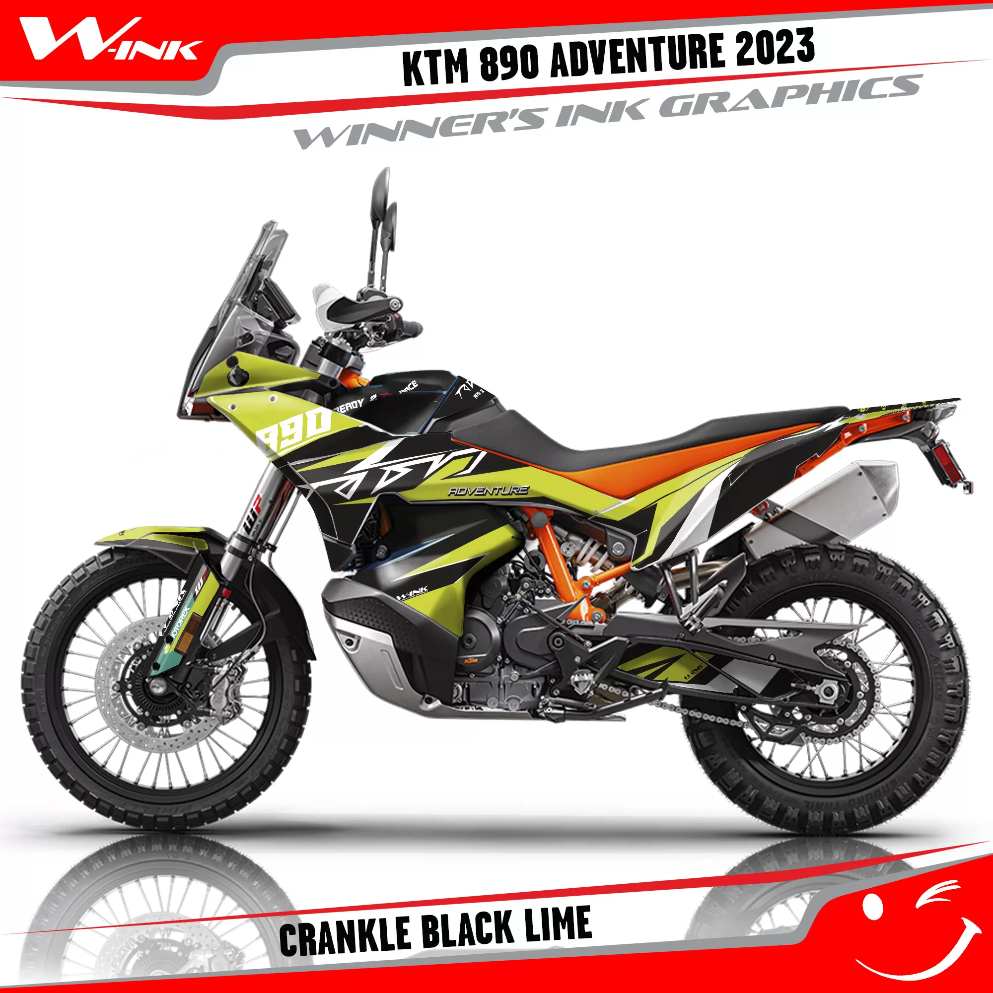 Adventure-890-2023-graphics-kit-and-decals-with-design-Crankle-Black-Lime