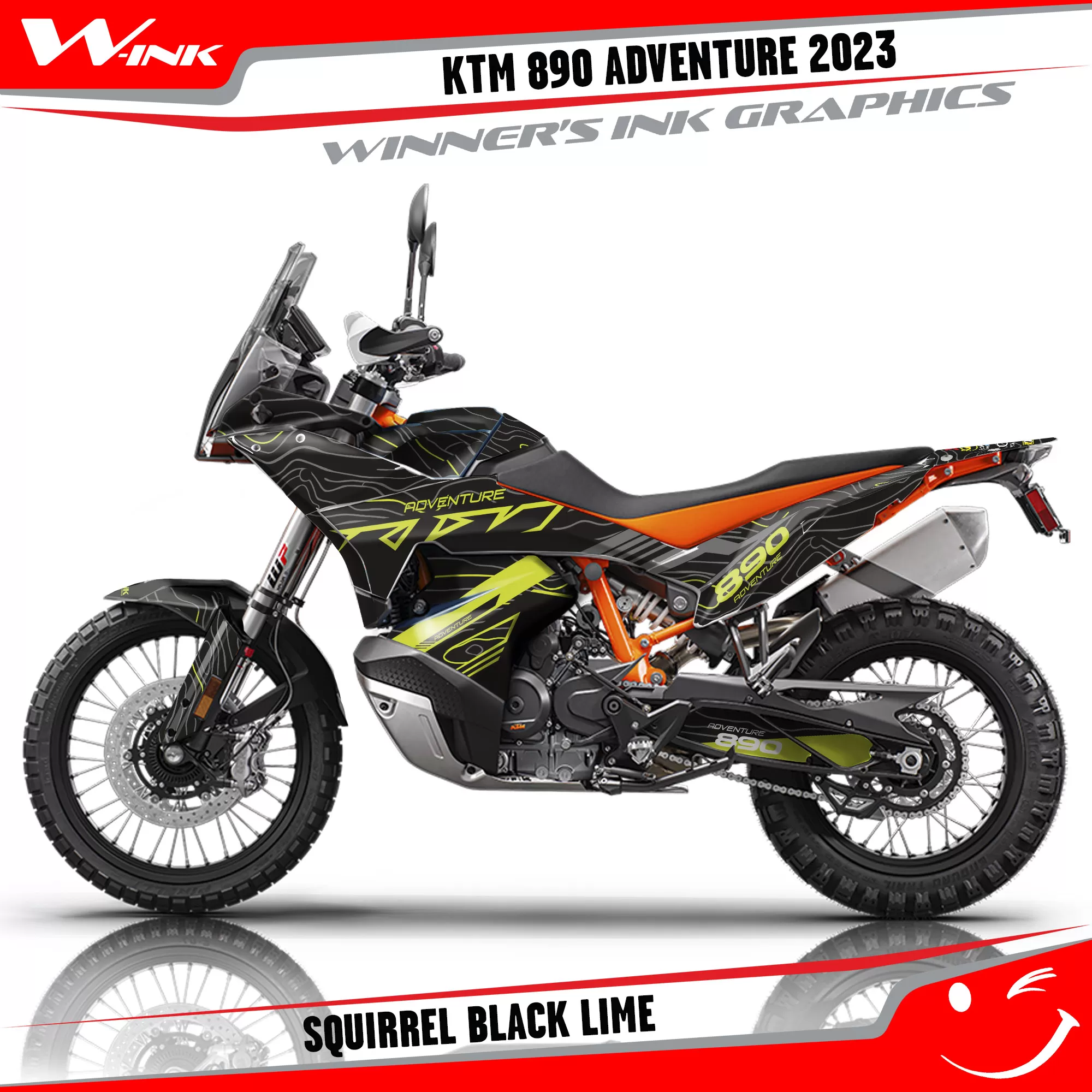 Adventure-890-2023-graphics-kit-and-decals-with-design-Squirrel-Black-Lime
