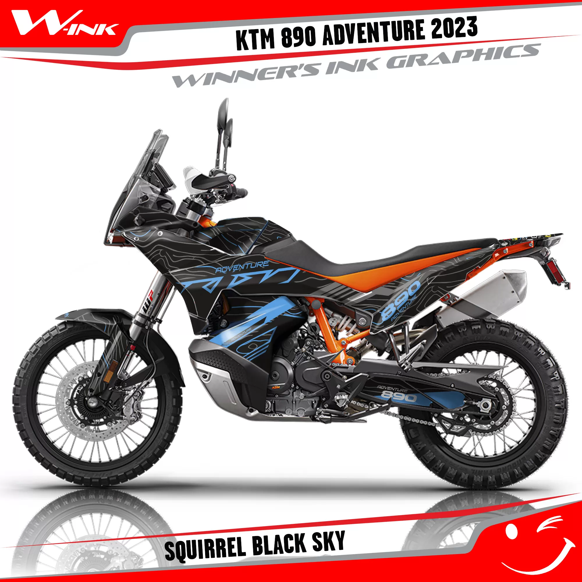 Adventure-890-2023-graphics-kit-and-decals-with-design-Squirrel-Black-Sky