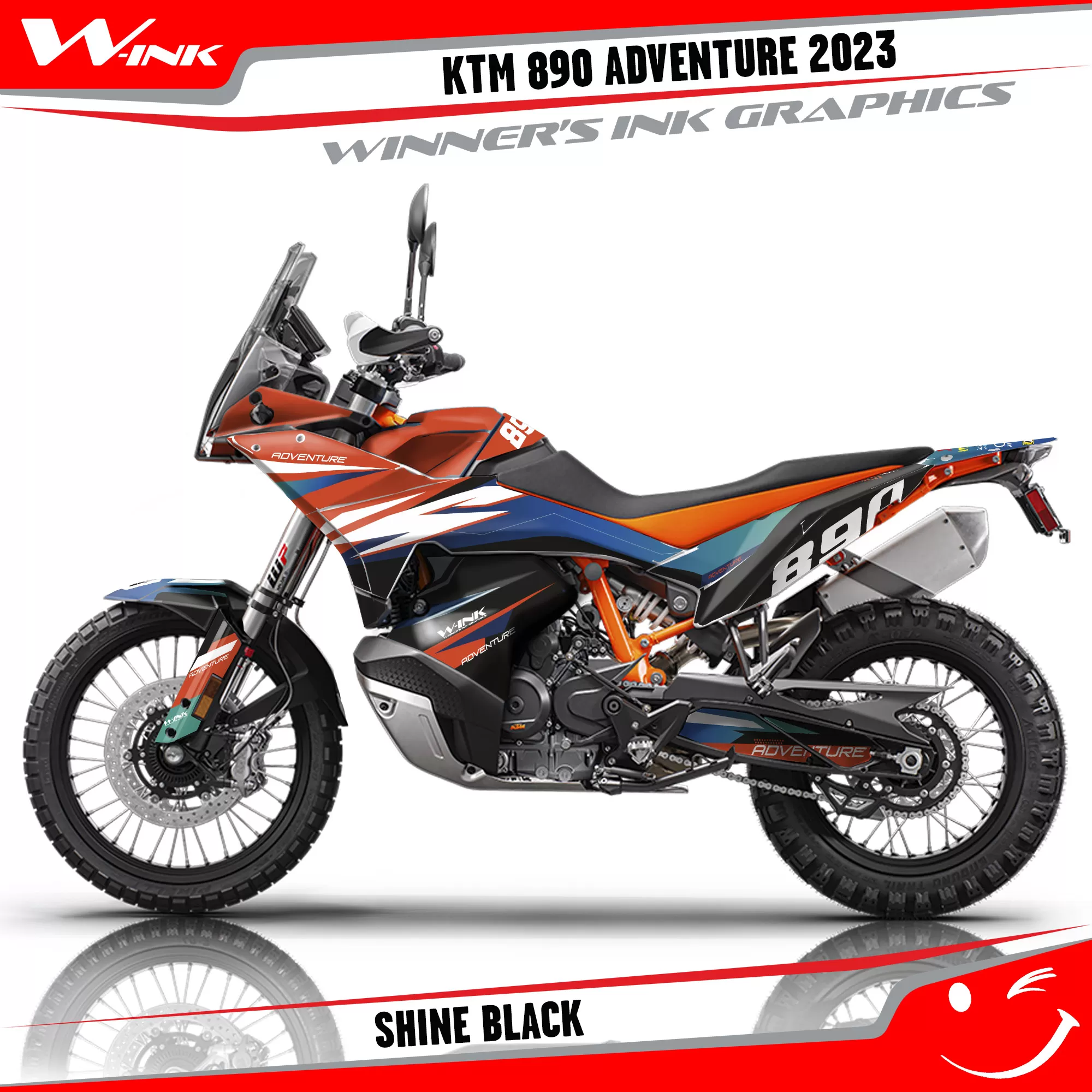 Adventure-890-2023-graphics-kit-and-decals-with-design-Shine-Black