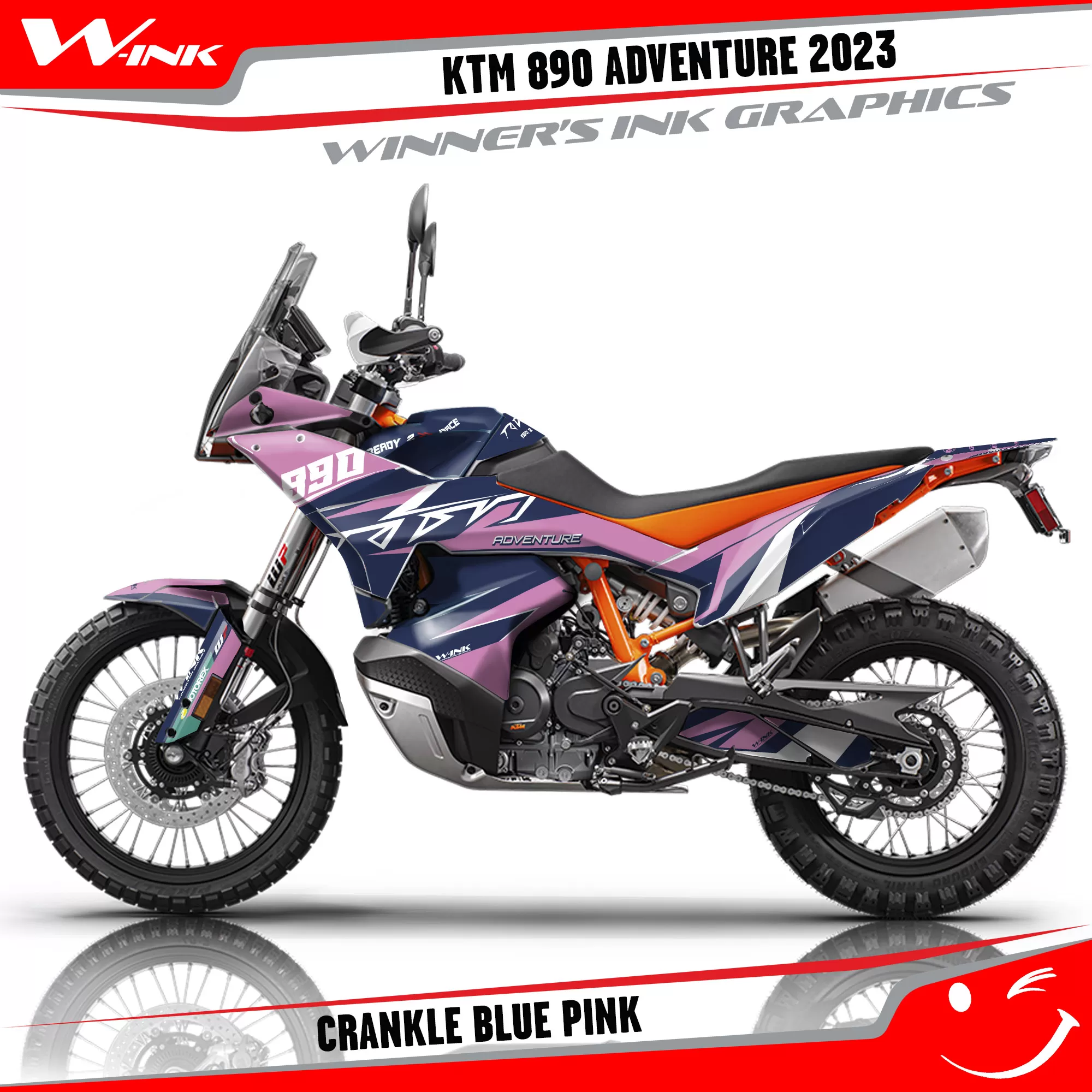 Adventure-890-2023-graphics-kit-and-decals-with-design-Crankle-Blue-Pink