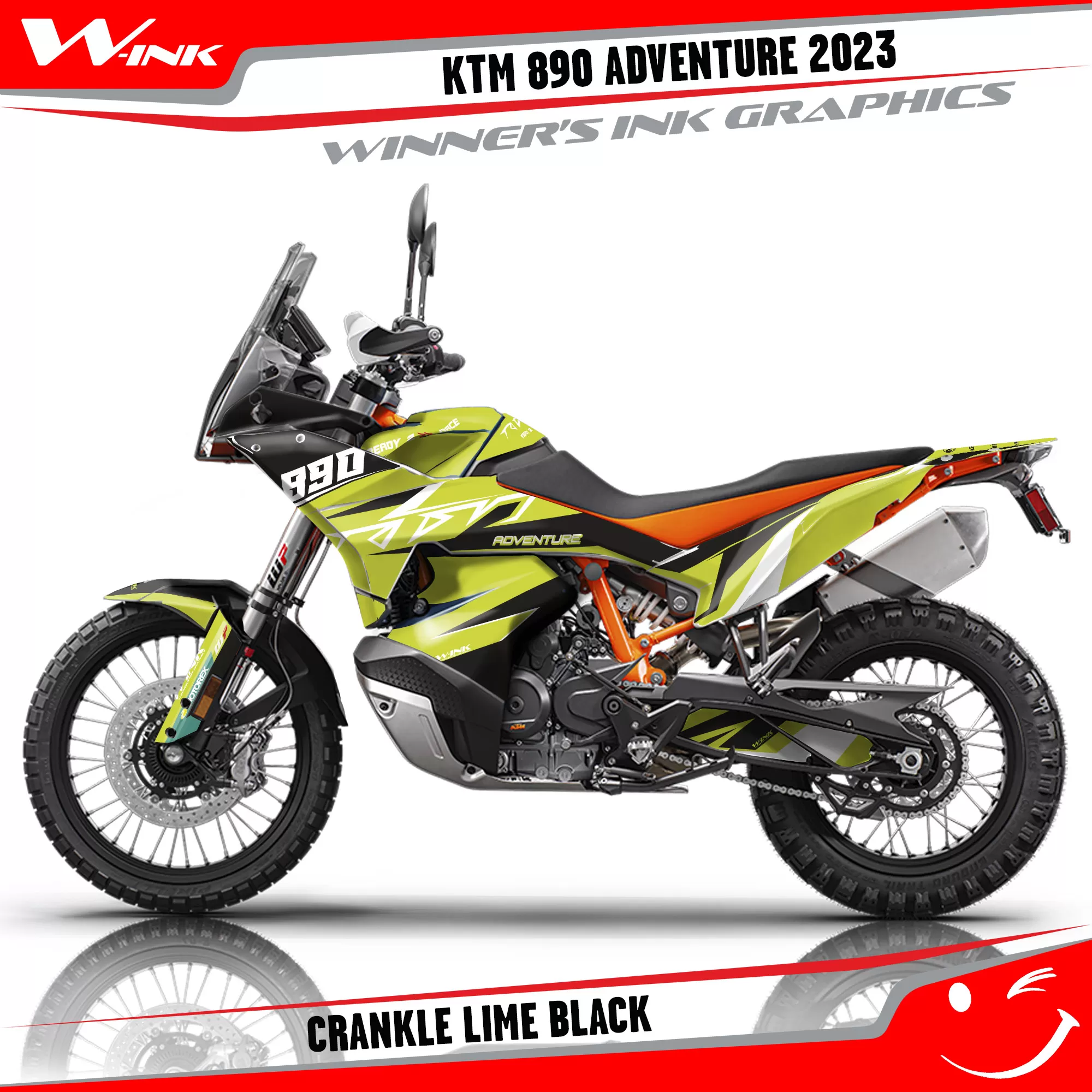 Adventure-890-2023-graphics-kit-and-decals-with-design-Crankle-Lime-Black