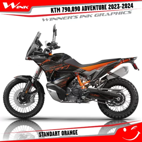 Adventure-790-890-2023-2024-graphics-kit-and-decals-with-design-Standart-Black-Orange