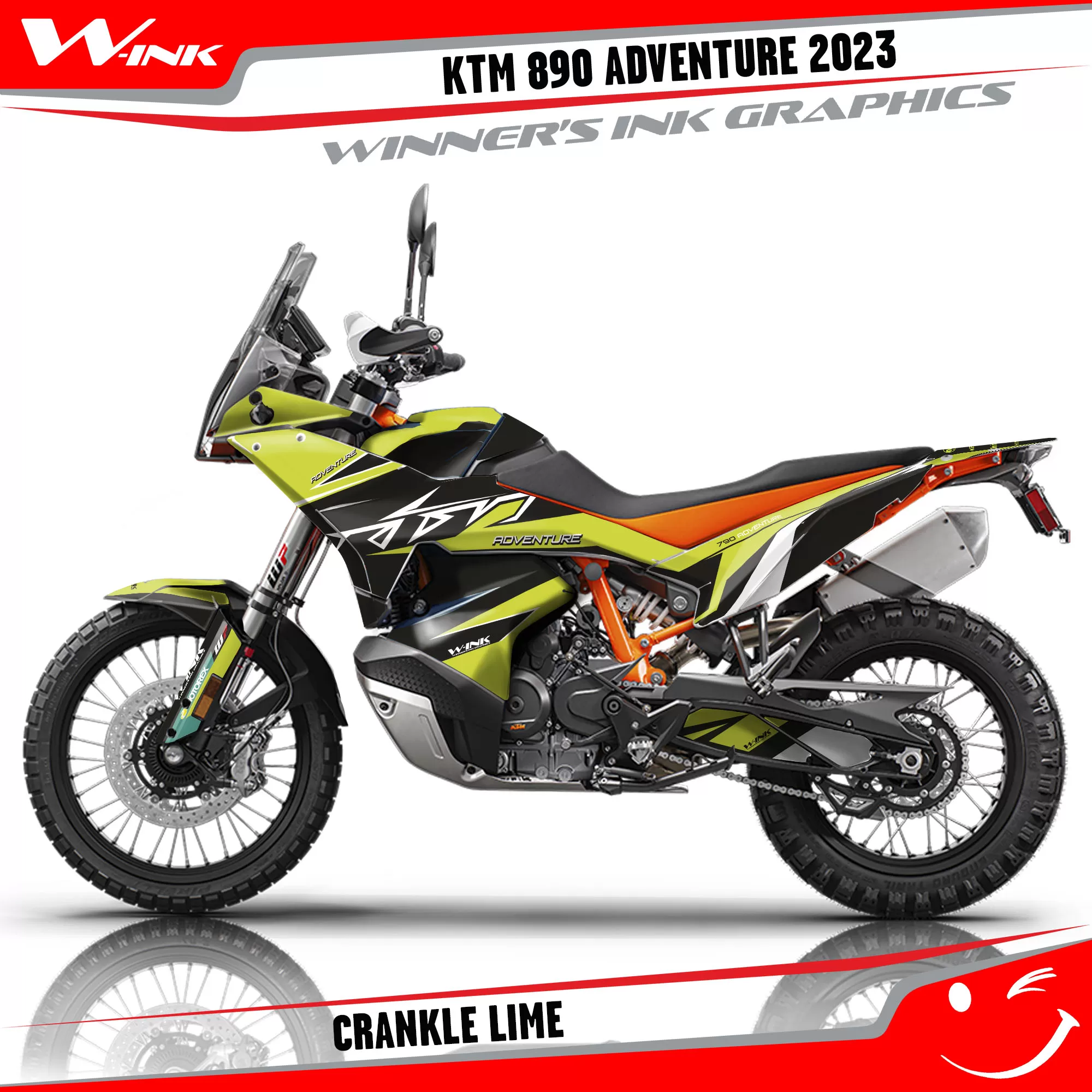 Adventure-890-2023-graphics-kit-and-decals-with-design-Crankle-Black-Lime
