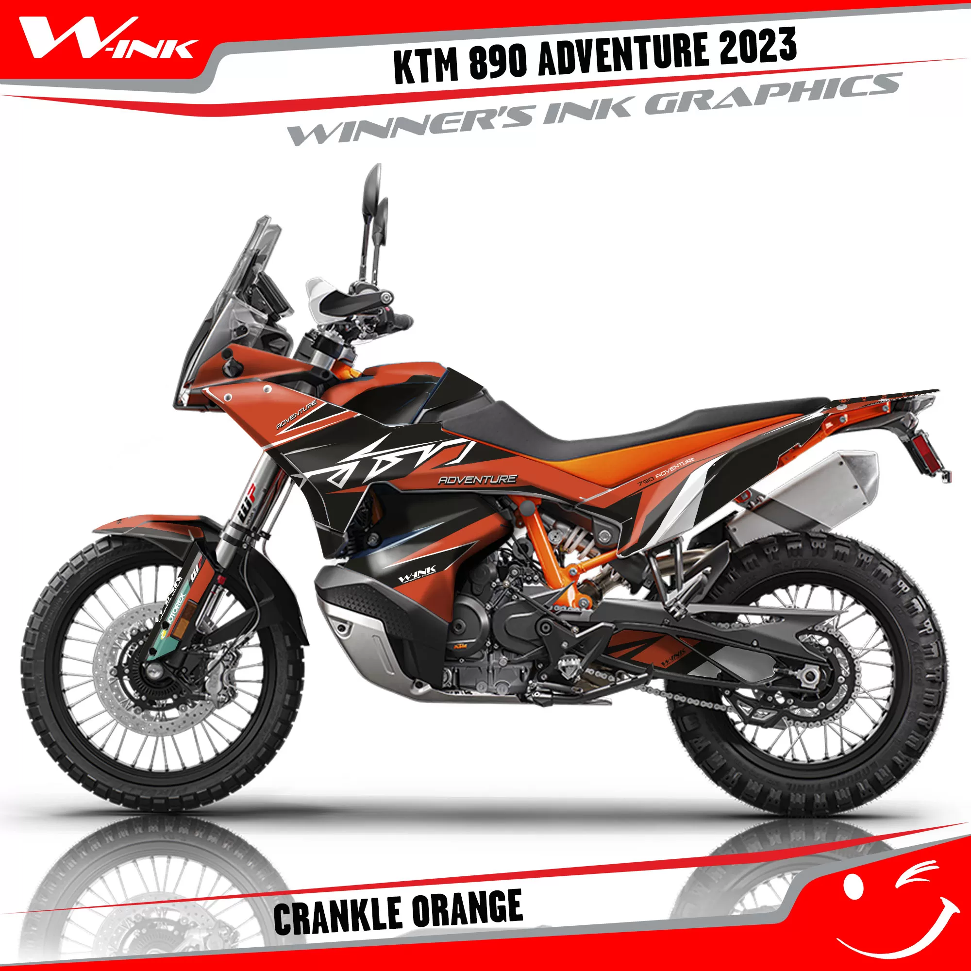 Adventure-890-2023-graphics-kit-and-decals-with-design-Crankle-Black-Orange