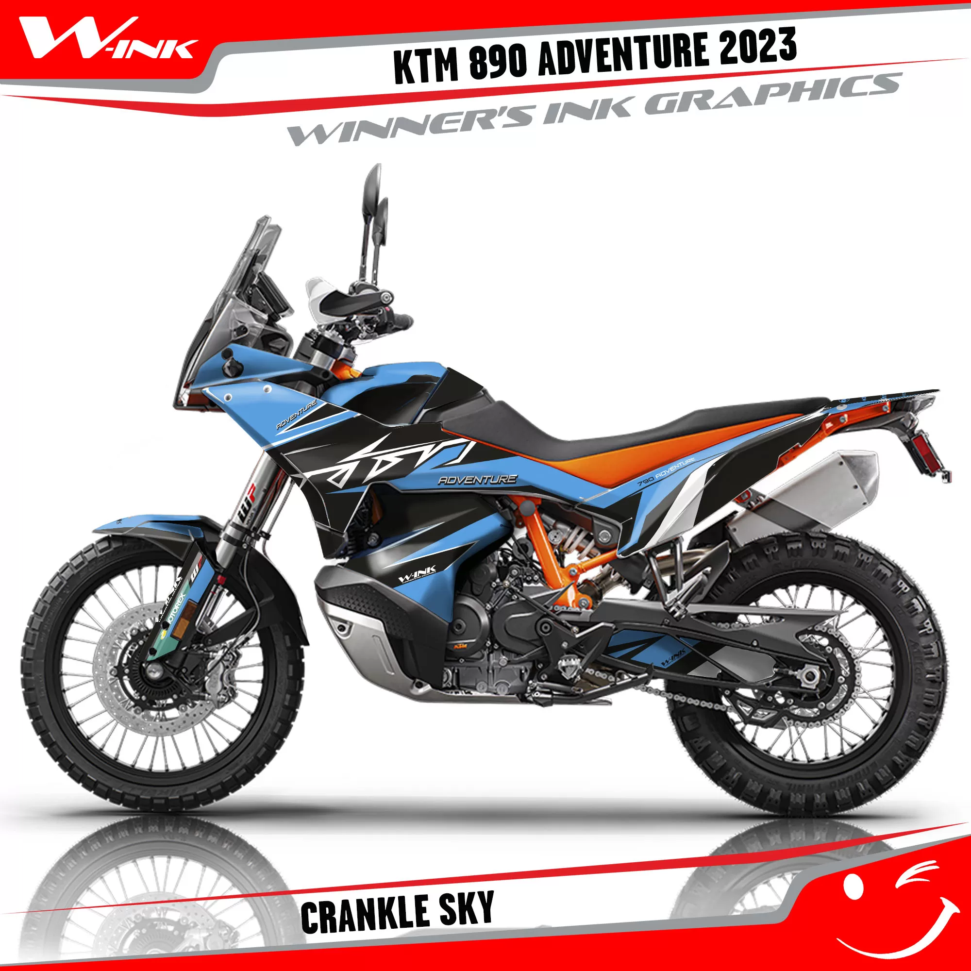 Adventure-890-2023-graphics-kit-and-decals-with-design-Crankle-Black-Sky