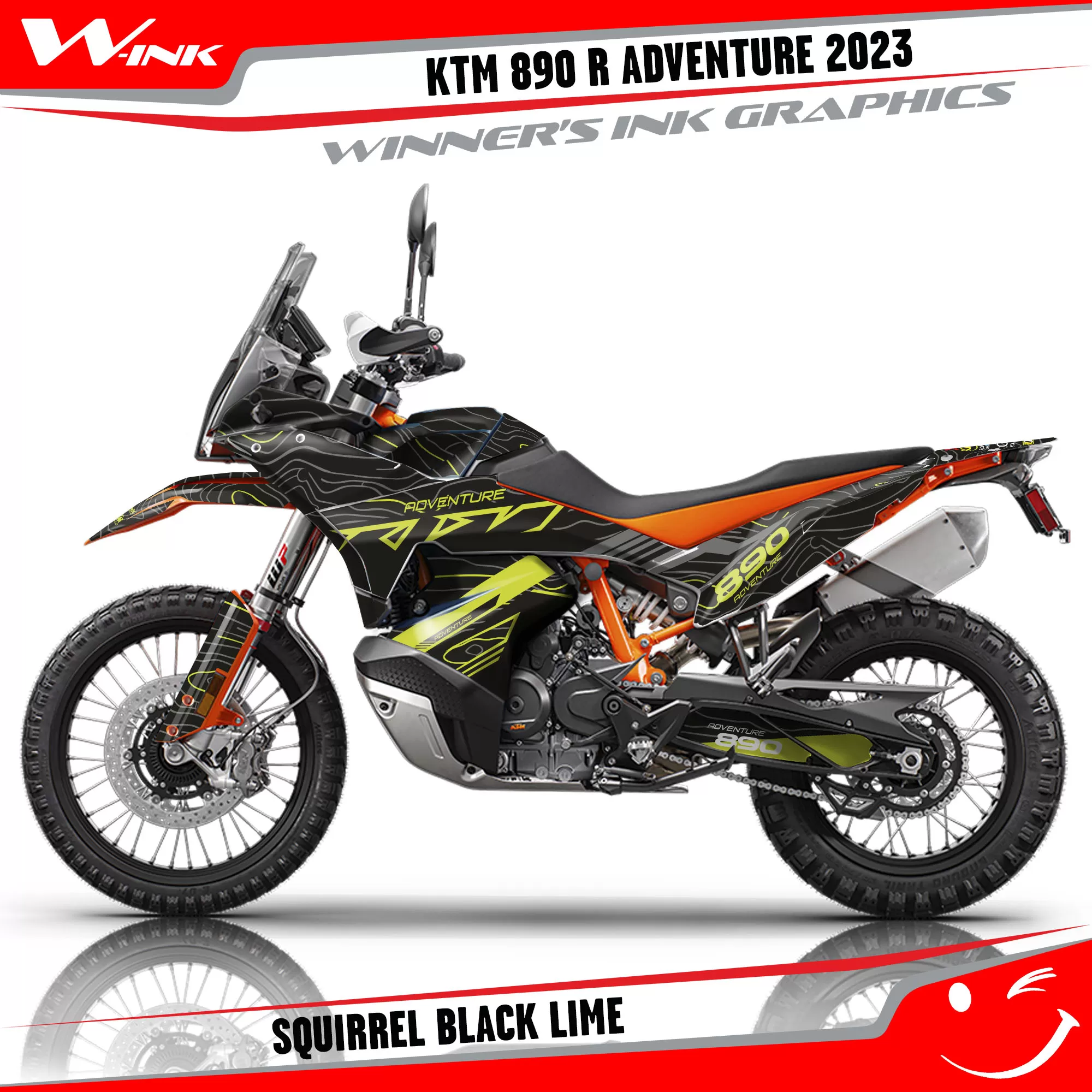 Adventure-890-2023-graphics-kit-and-decals-with-design-Squrrel-Black-Lime