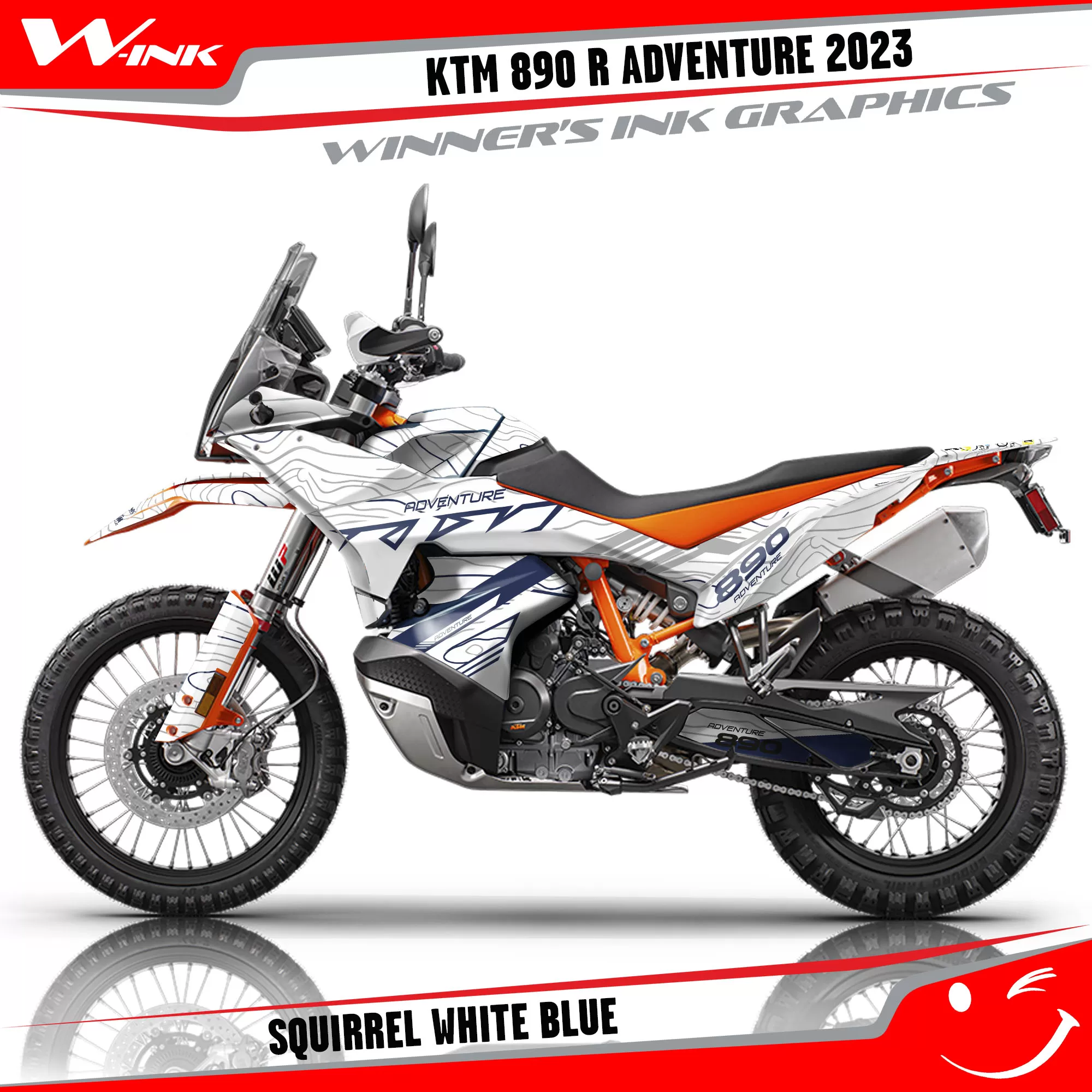Adventure-890-2023-graphics-kit-and-decals-with-design-Squrrel-White-Blue