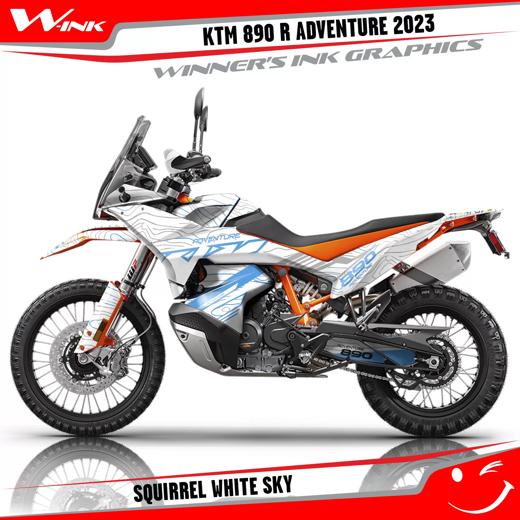 Adventure-890-2023-graphics-kit-and-decals-with-design-Squrrel-White-Sky