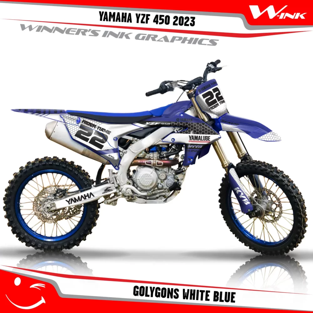 Yamaha-YZF-450-2023-graphics-kit-and-decals-with-design-Golygons-White-Blue