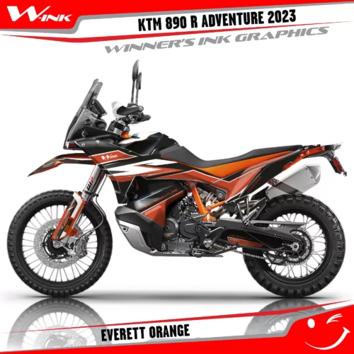 Adventure-890-R-2023-graphics-kit-and-decals-with-design-Everett-Black-Orange