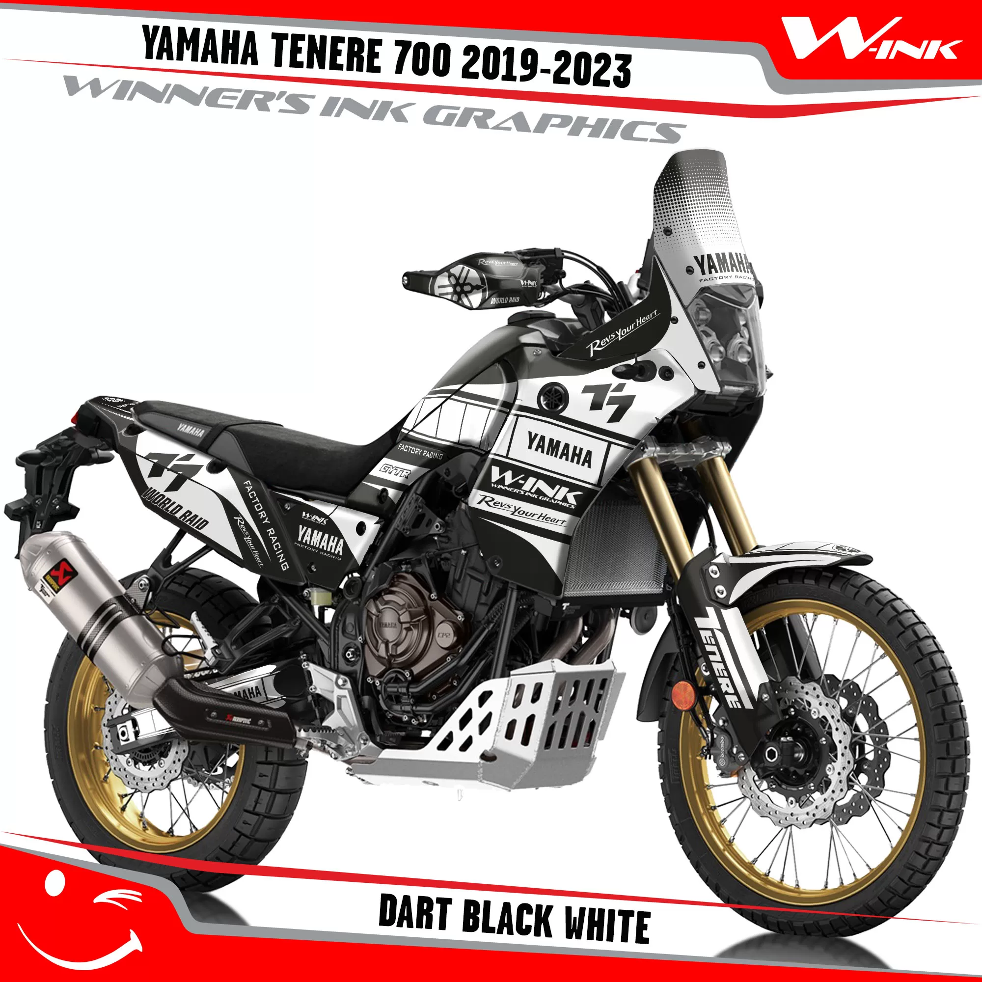 Yamaha-Tenere-700-2019-2020-2021-2022-2023-graphics-kit-and-decals-with-desing-Dart-Full-Black-White