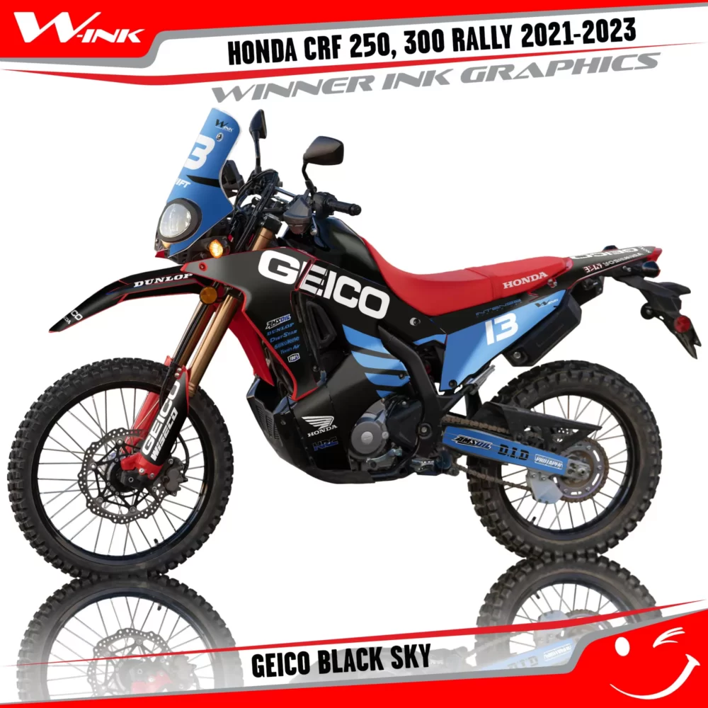 Honda-CRF-250-300-RALLY-2021-2022-2023-graphics-kit-and-decals-Geico-Black-Sky