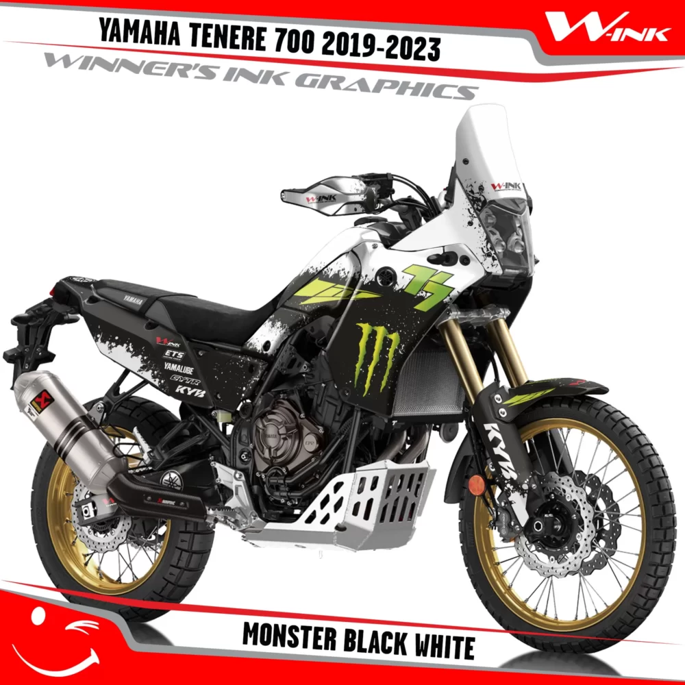 Yamaha-Tenere-700-2019-2020-2021-2022-2023-graphics-kit-and-decals-with-desing-Monster-Black-White